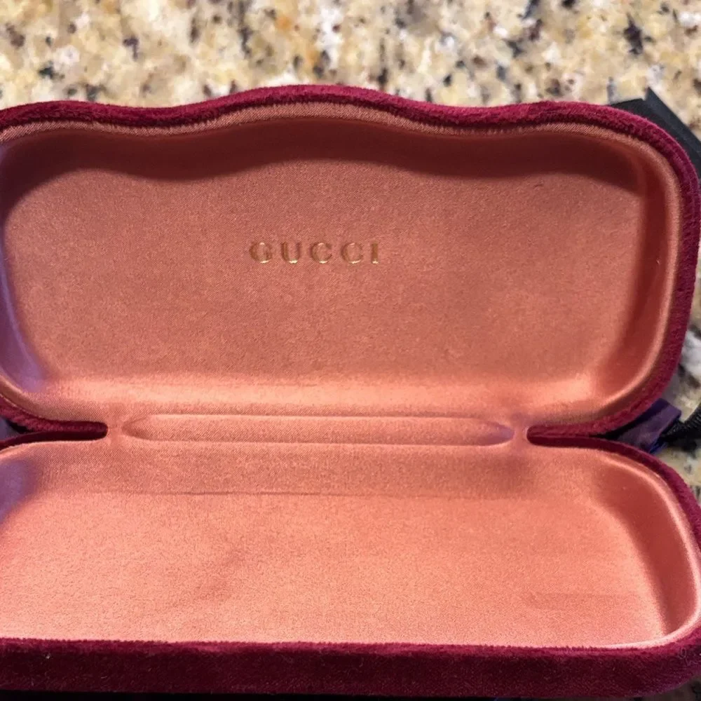 Gucci Velvet Eyewear Case in Deep Burgundy and Gucci purple dust bag